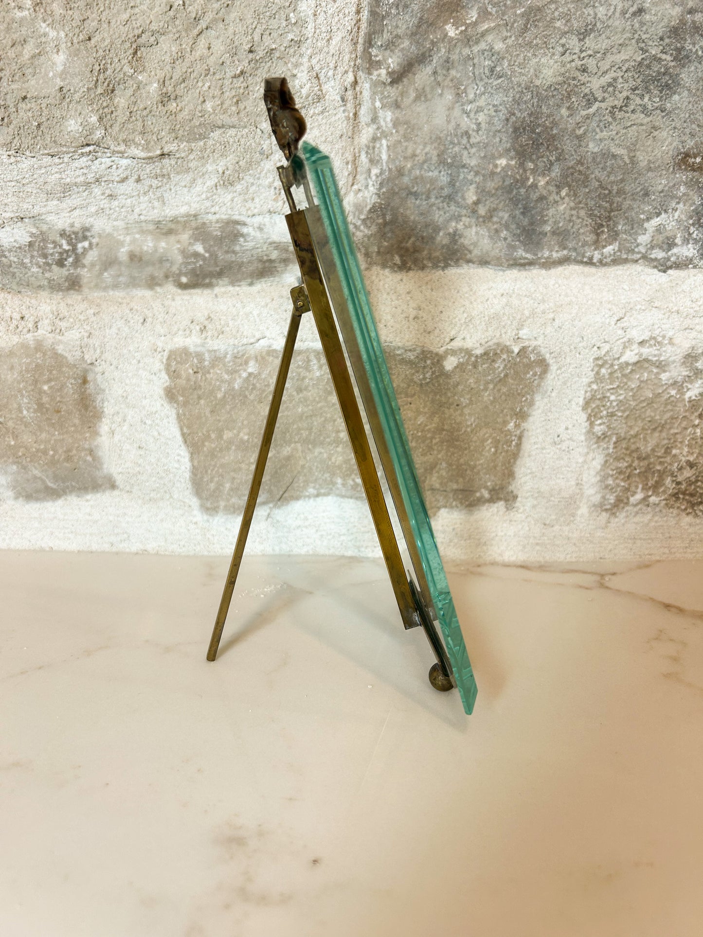 Antique French Brass and Glass Frame, 6 1/4” H x 4 1/4” W