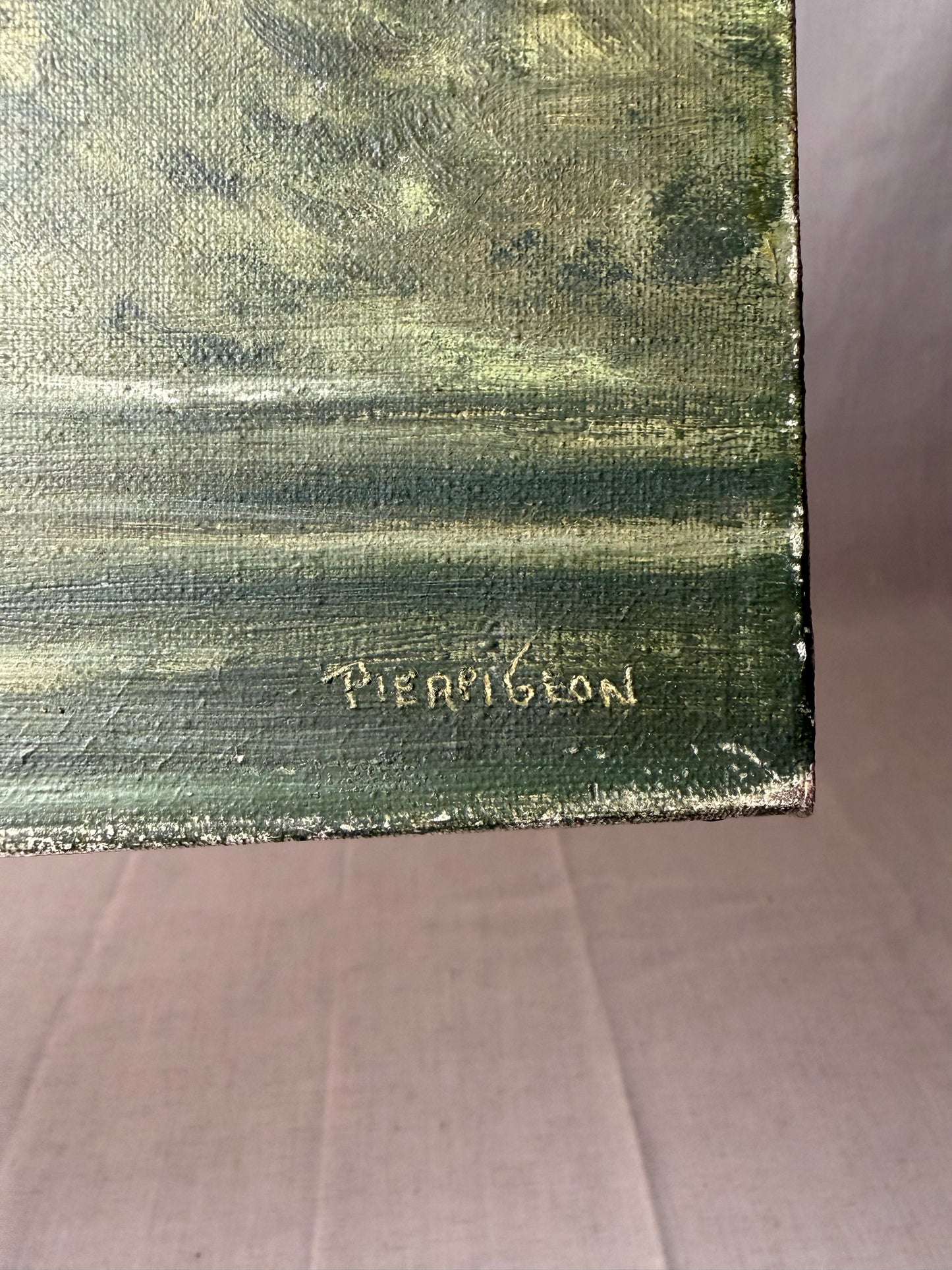 19th-Century French Oil on Canvas – Cypress Trees with Bridge and Provincial Red Roof House (ca. 1850–1900)