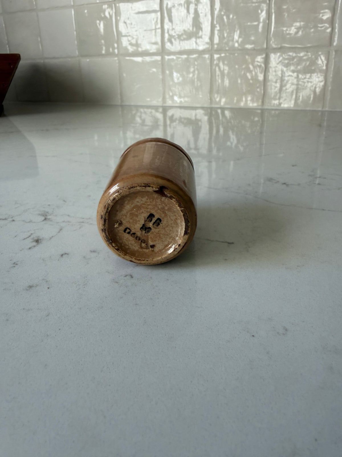 Antique French Stained Mini Ointment Jar, 2 3/8"H x ~1 3/4"D