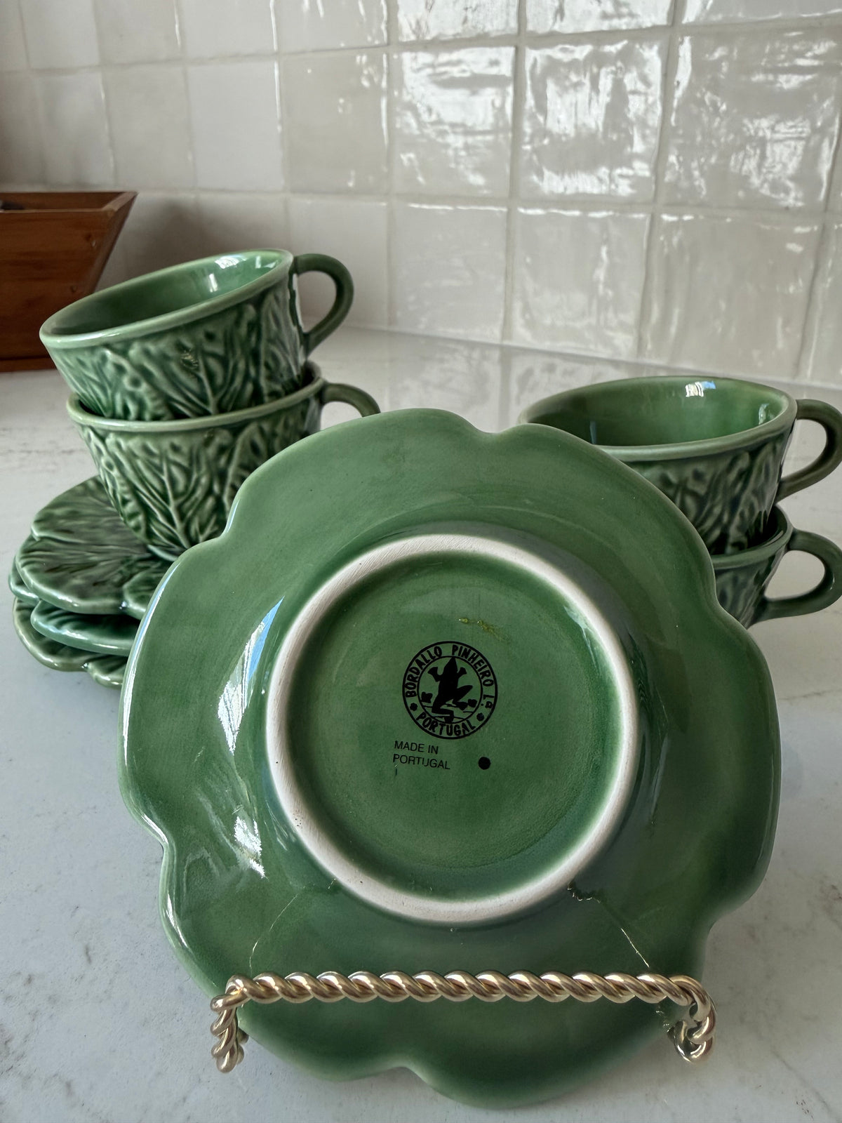Vintage Bordallo Pinheiro Espresso Cups & Saucers, (Set of 2), 2"H x 2 3/4"d, saucer is 4 1/2