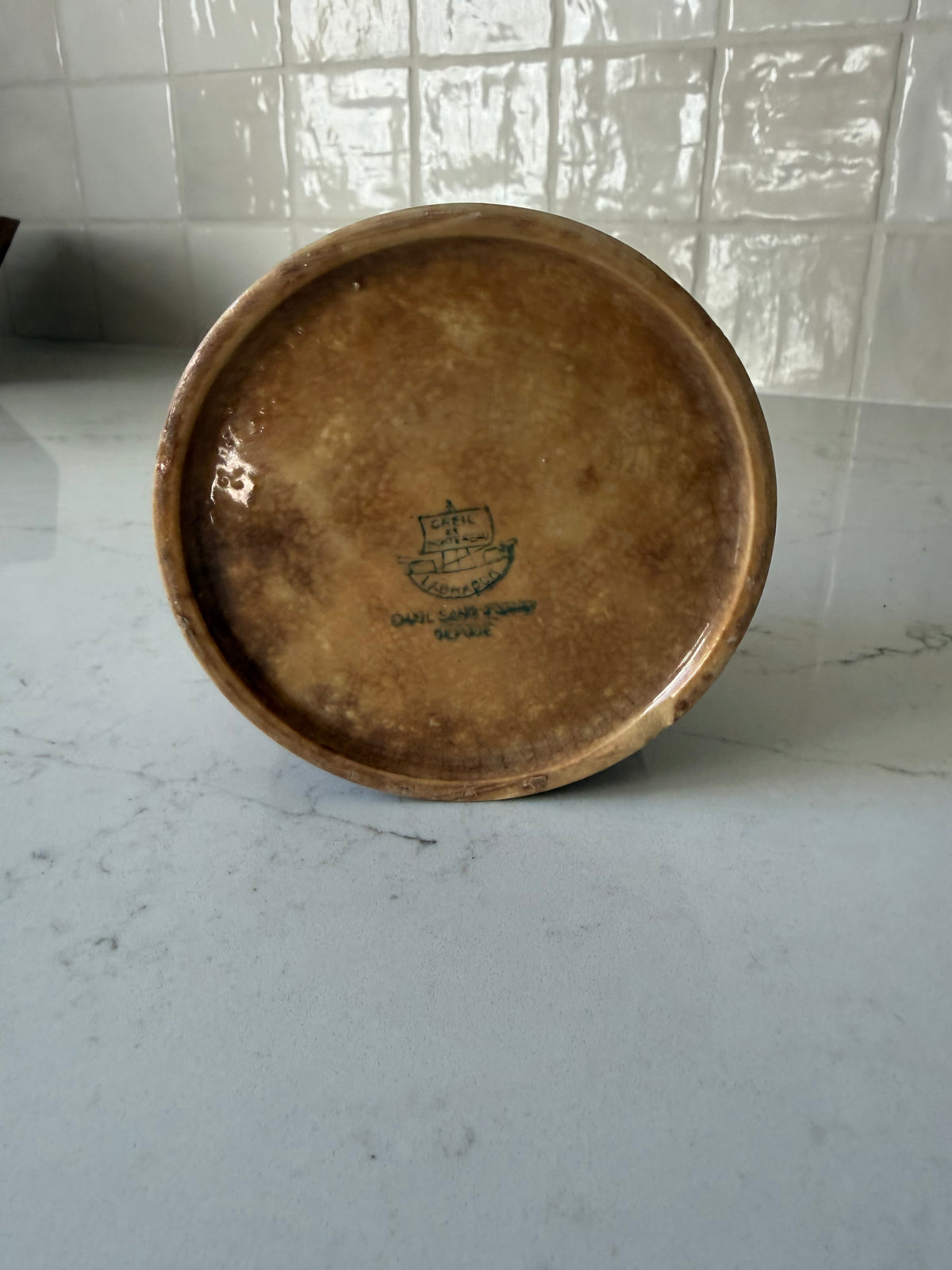 Heavily Stained Creil & Montereau Confiture Pot, 3"h x 4"D