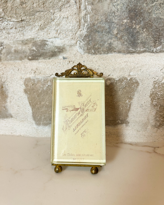 Antique French Brass and Glass Frame, 5 1/4” x 2 1/2”