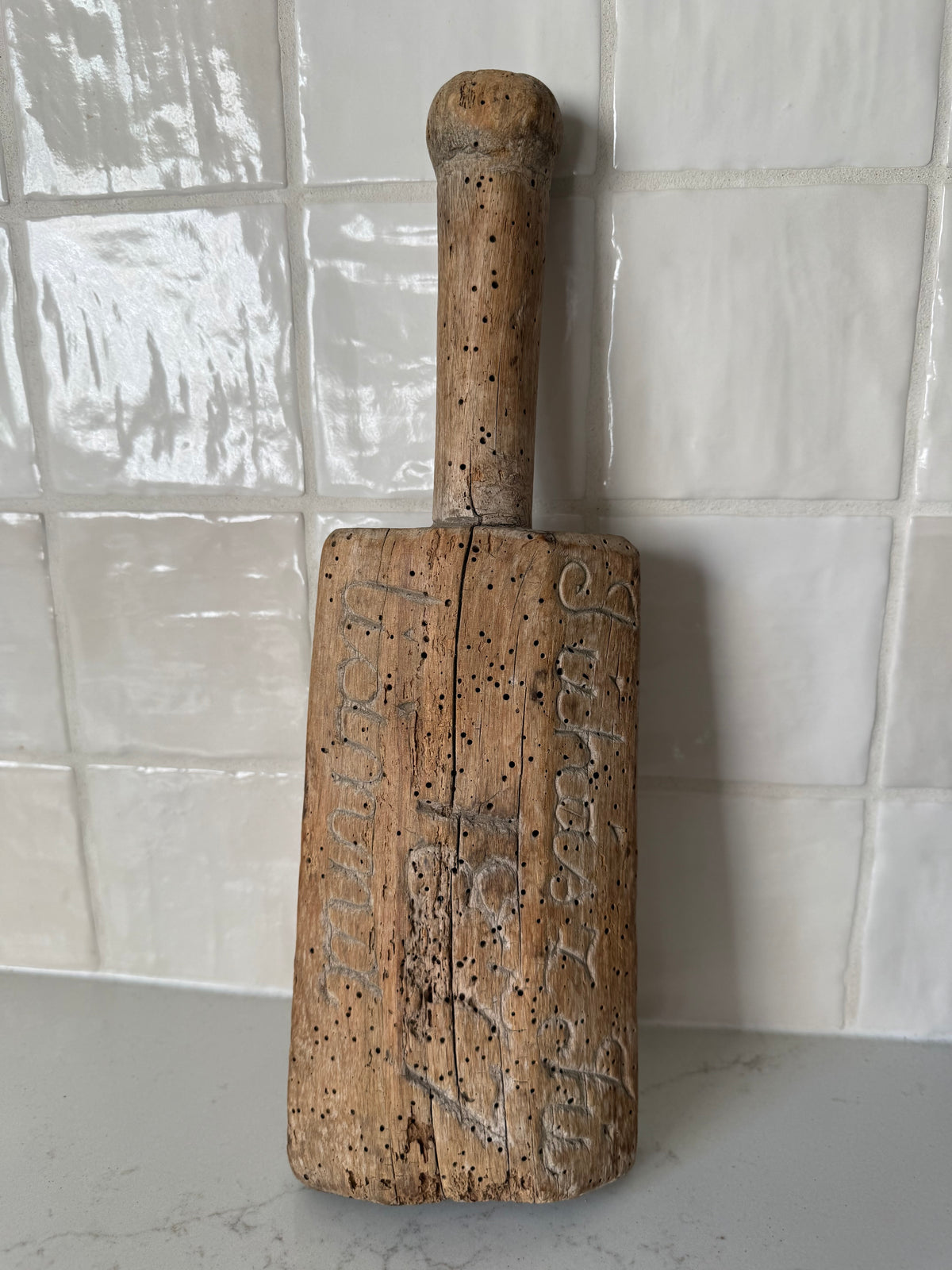 Antique Engraved French Laundry Paddle, 13"L x 4"W (1877 & 1902)