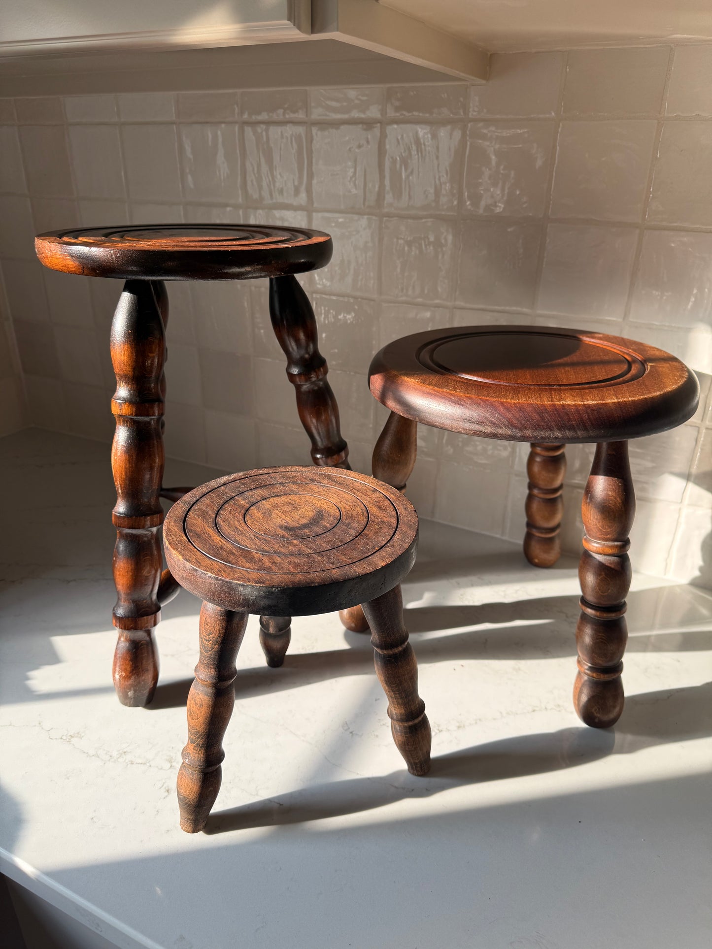 Antique French Bobbin Stool, 9″ H × 7½″