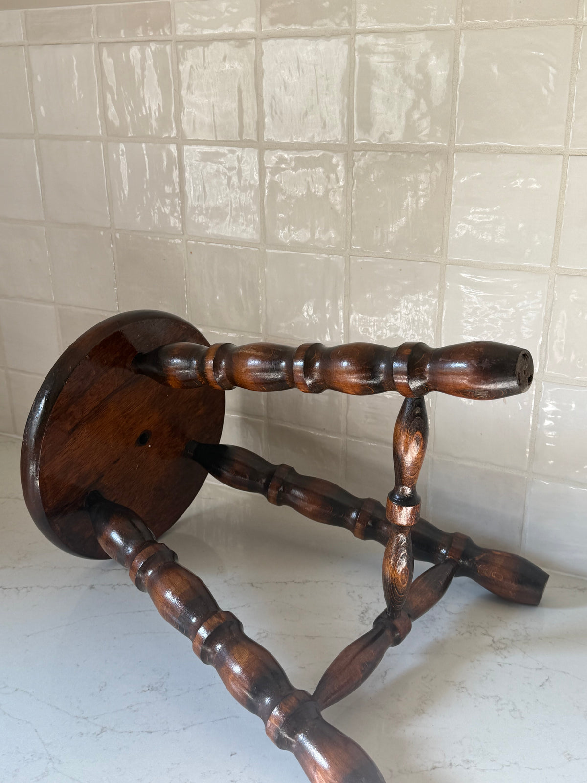 Antique French Bobbin Stool, 16″ H × 10¼″