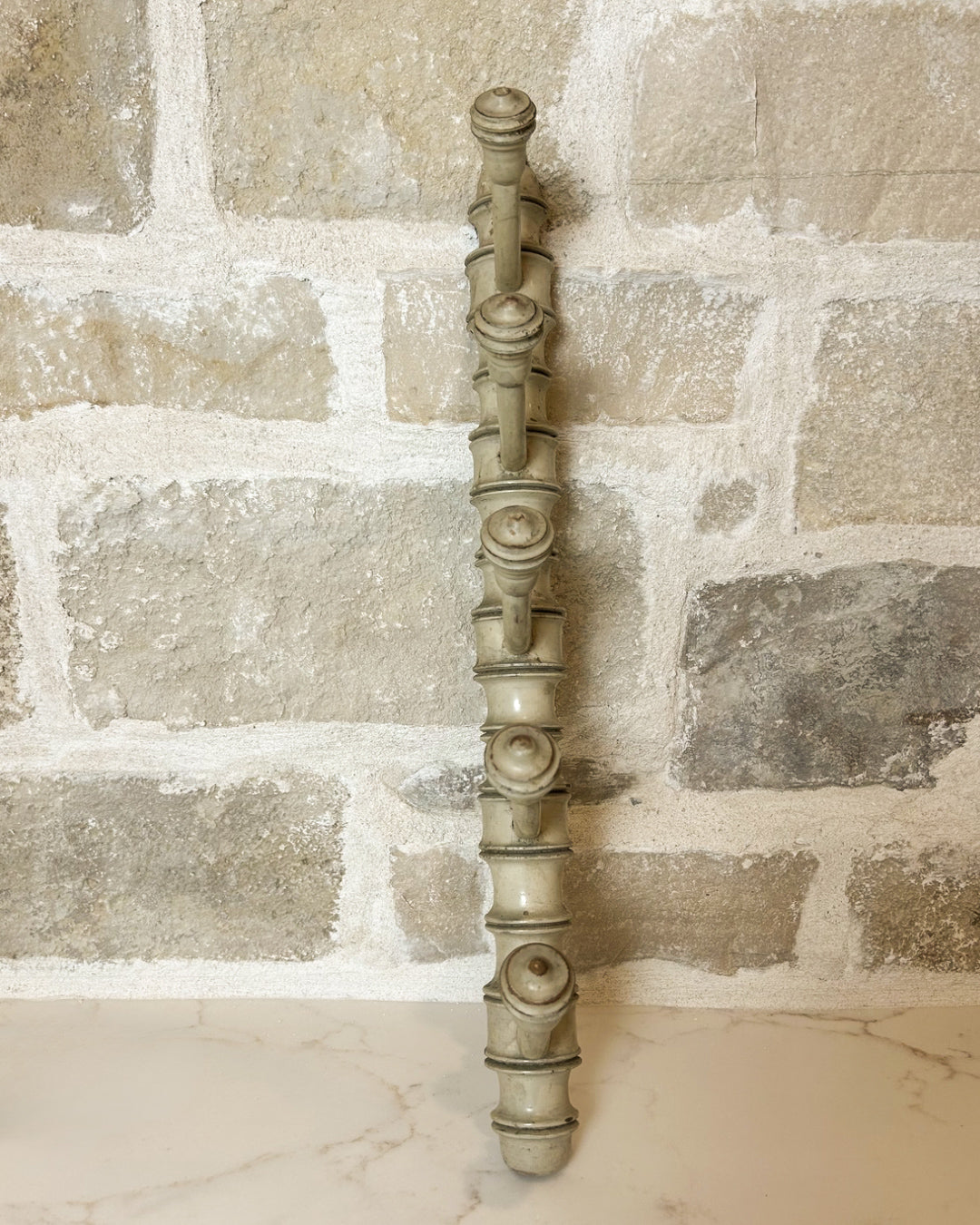 Antique French Vertical Cream Bamboo Peg Rack