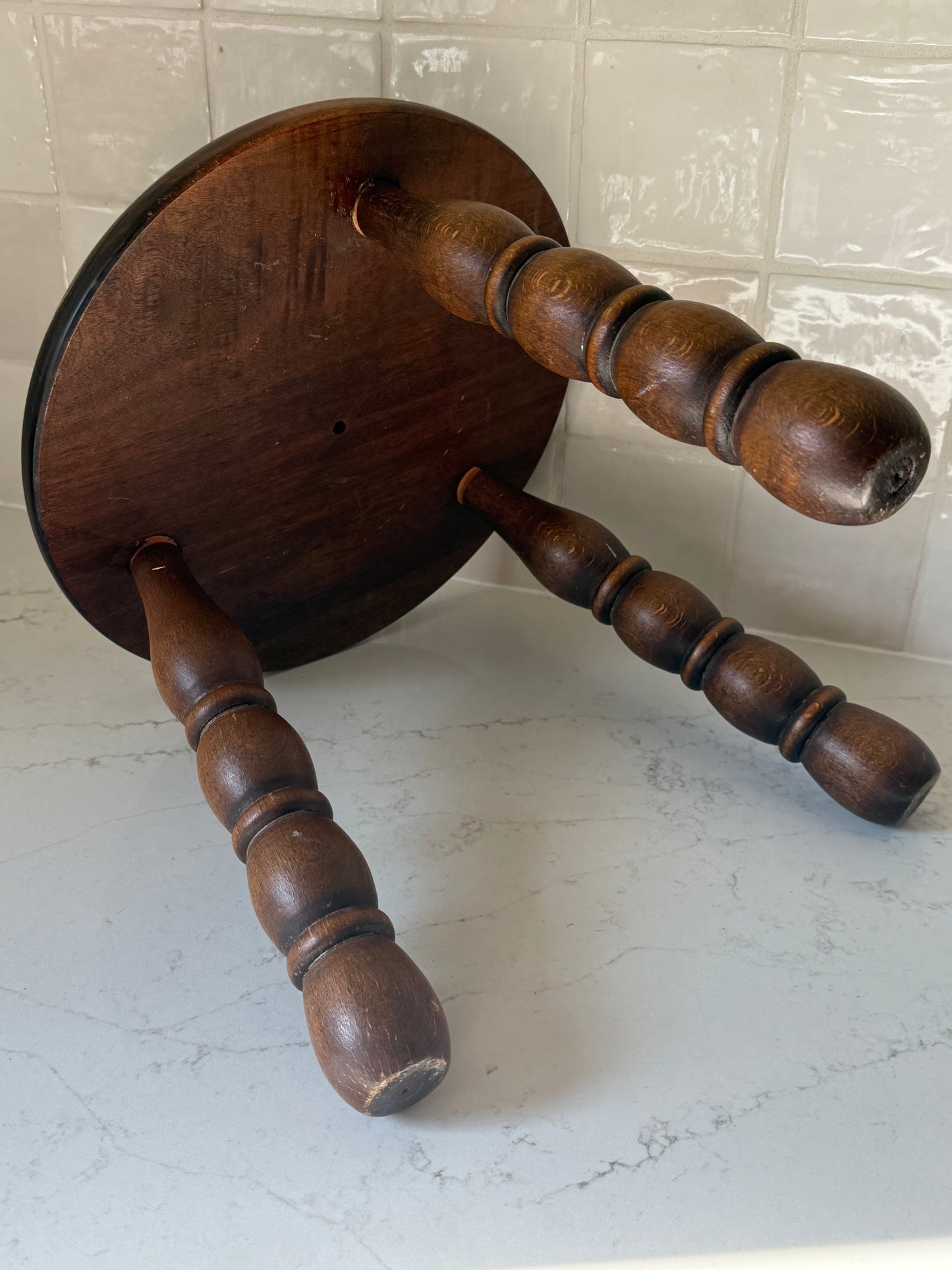 Antique French Bobbin Stool, 12″ H × 11½″