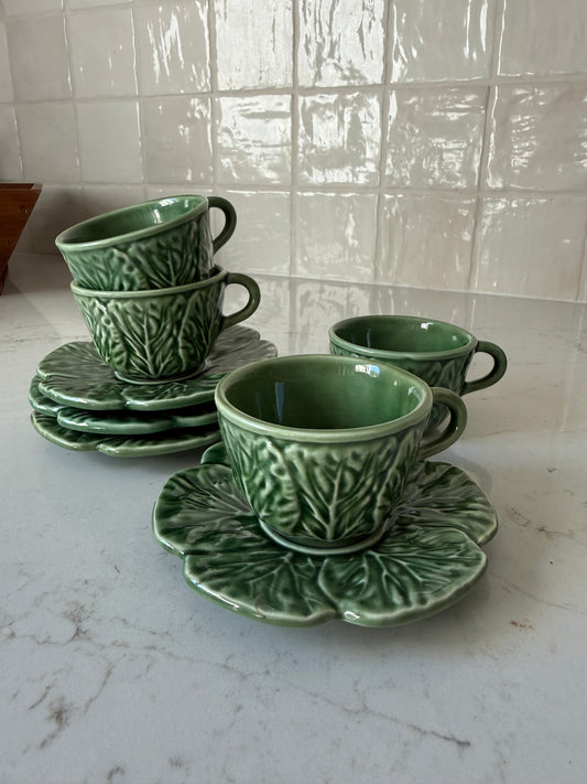 Vintage Bordallo Pinheiro Espresso Cups & Saucers, (Set of 2),  2"H x 2 3/4"d, saucer is 4 1/2