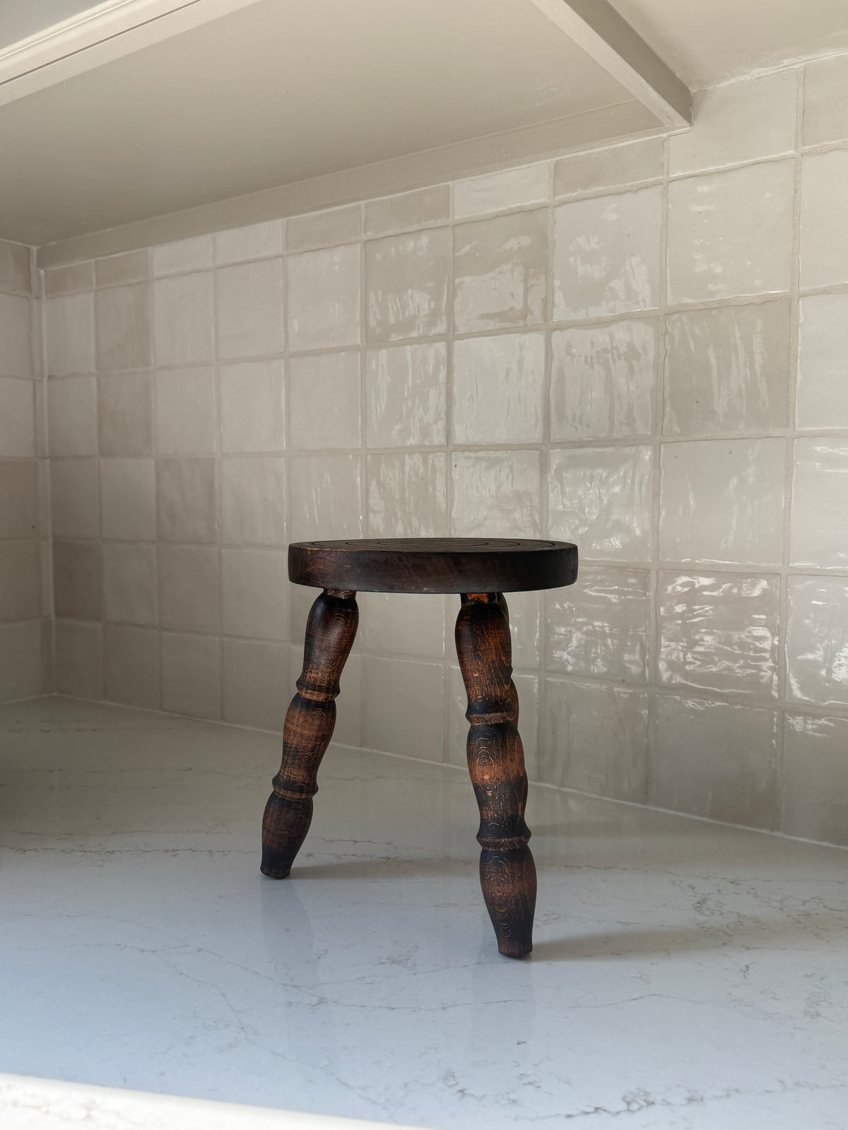 Antique French Bobbin Stool, 9″ H × 7½″