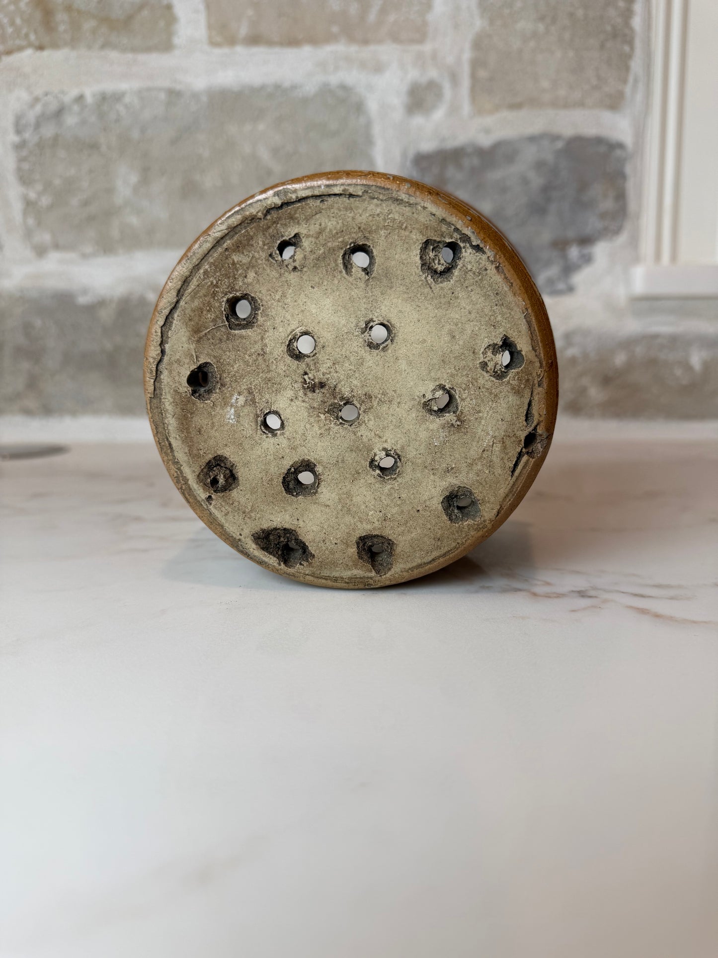 Antique French Caramel Glazed Faisselle, Earthenware Cheese Mold, 3.5"H x 5.75" W | Sourced in Villeneuve