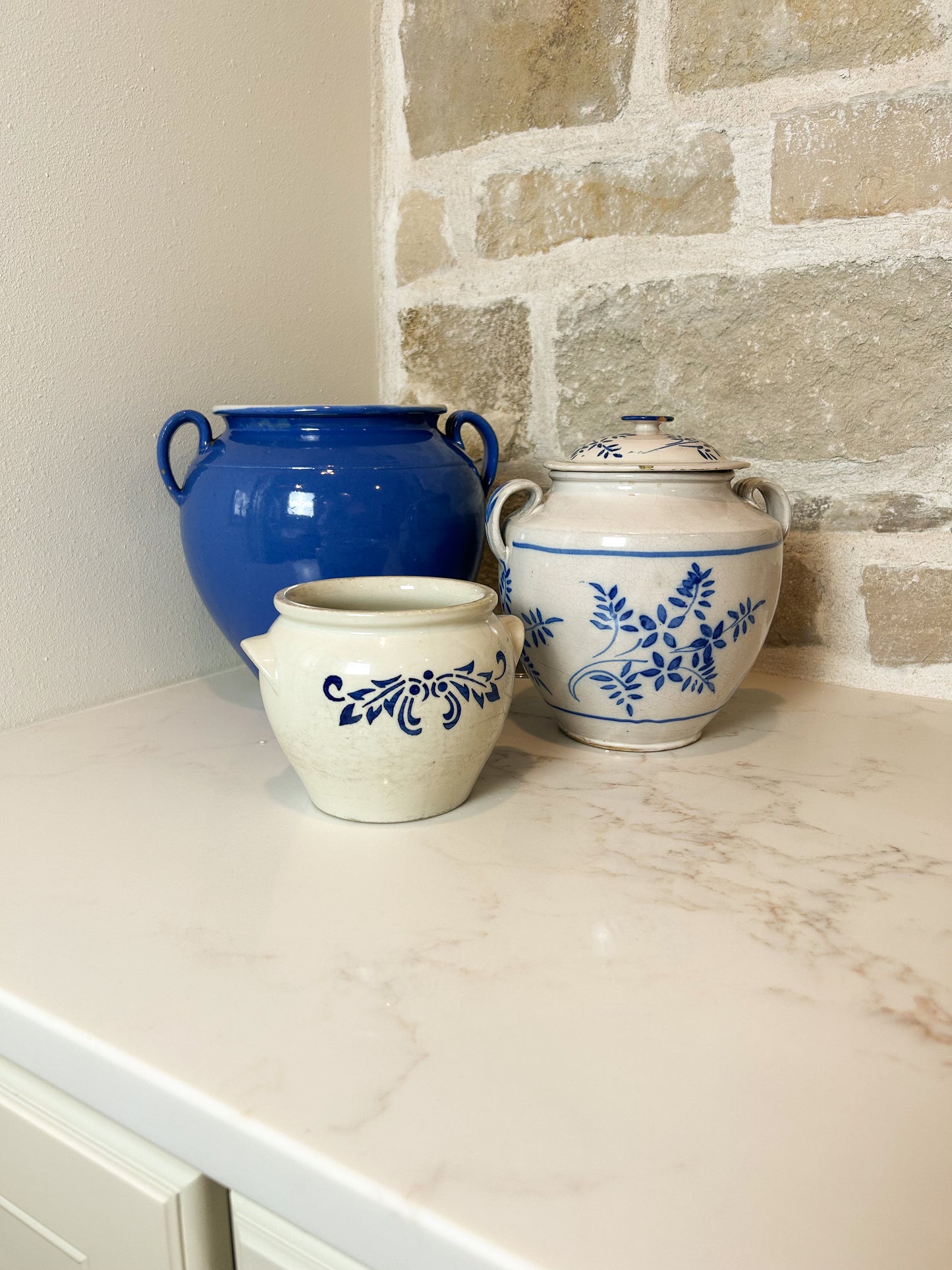 Antique French Blue and White Tolosane Pot w/ Lid