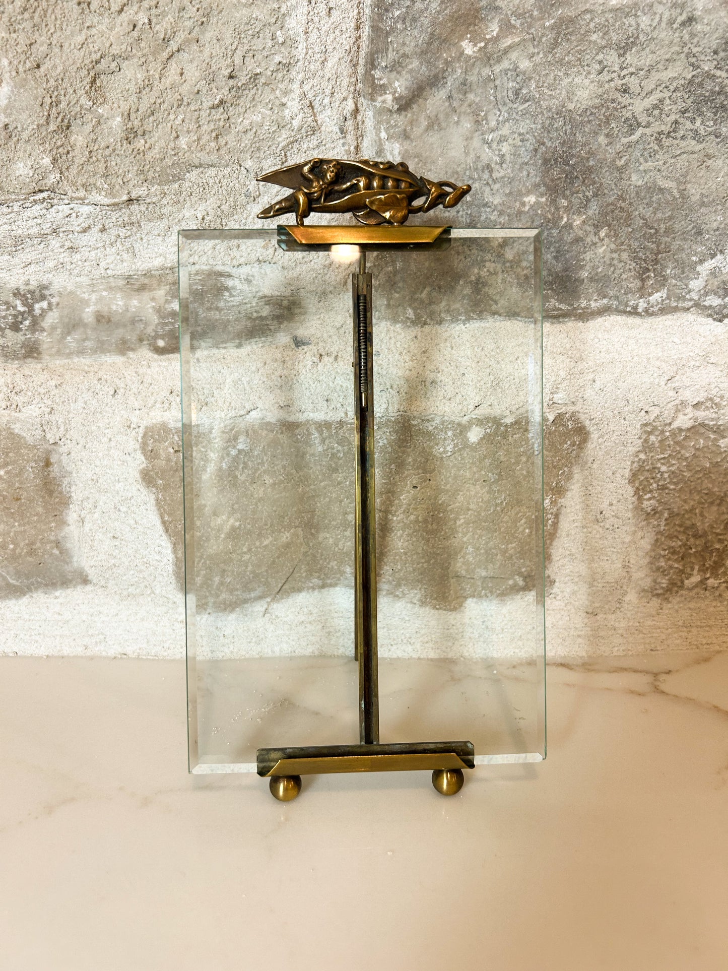Antique French Brass and Glass Frame, 6 1/4” H x 4 1/4” W