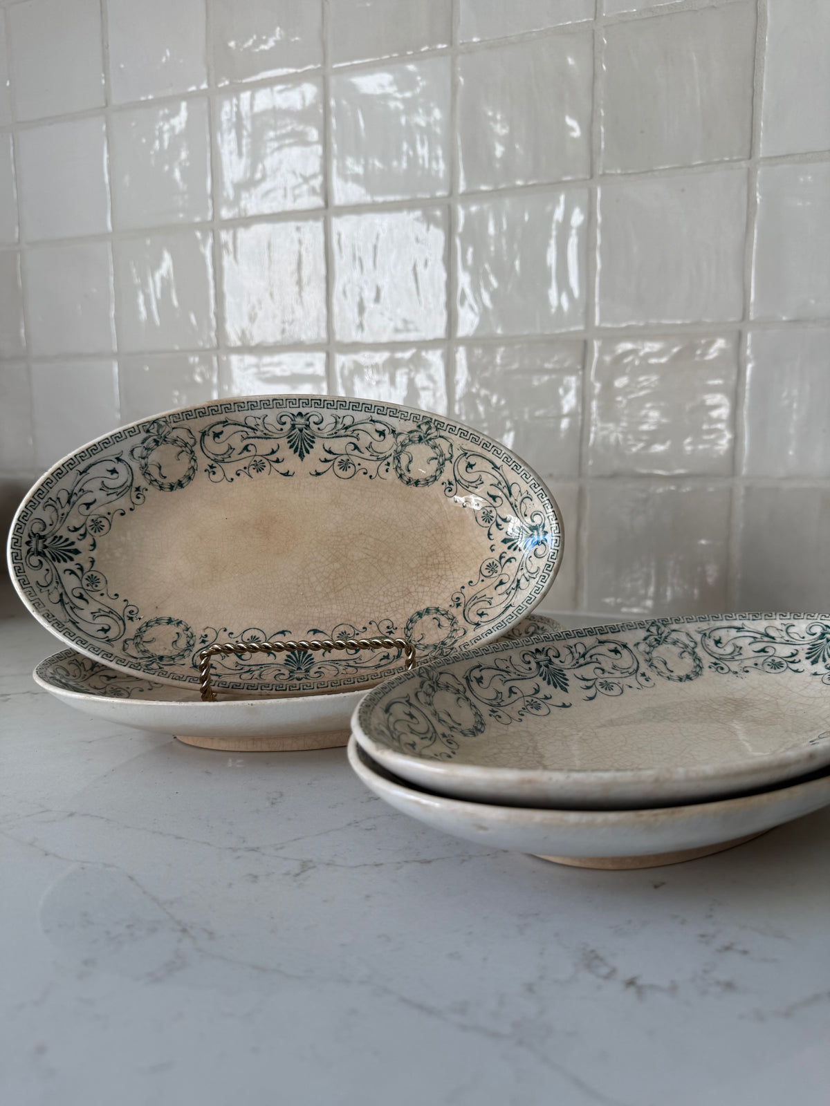 Antique French Creil et Montereau "Bruxelles" Ravier, 9 1/2"L x 5 1/2" W