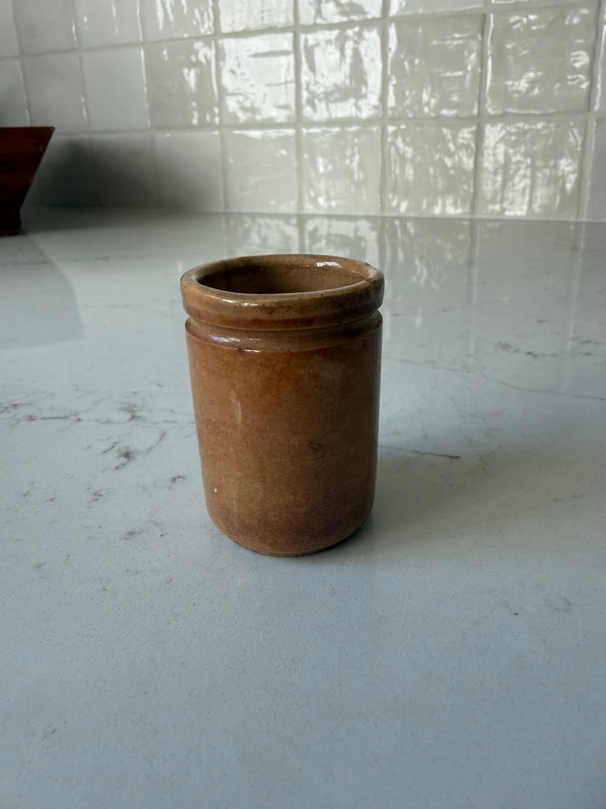 Antique French Stained Mini Ointment Jar, 2 3/8"H x ~1 3/4"D