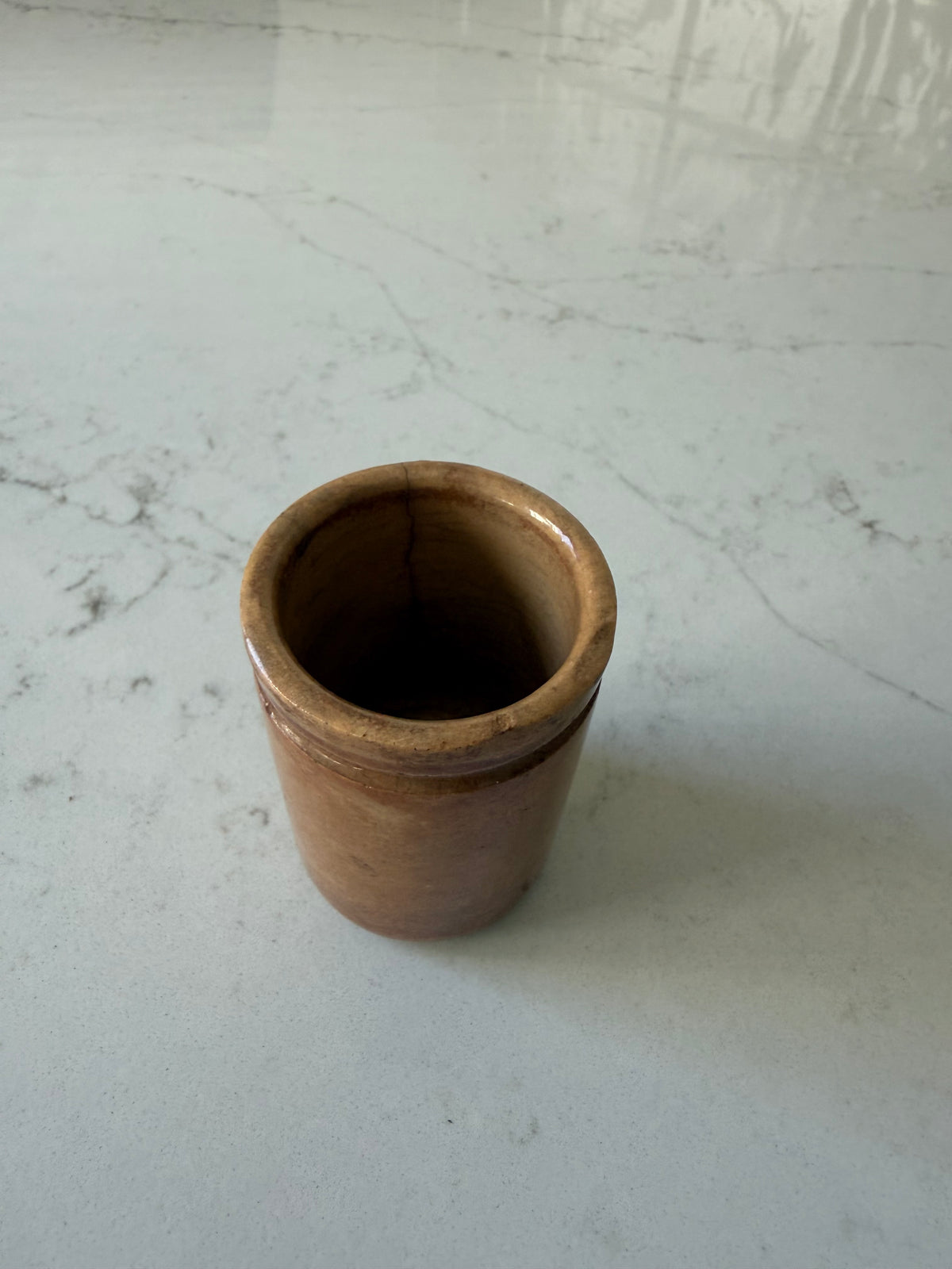 Antique French Stained Mini Ointment Jar, 2 3/8"H x ~1 3/4"D