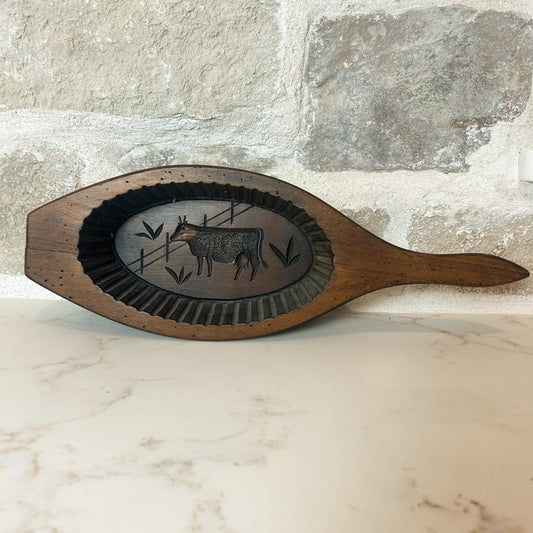 French Antique Butter Mold w/ Cow in a Pasture
