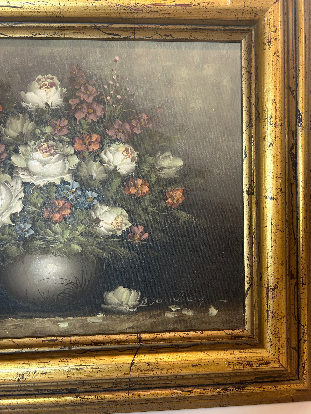 Vintage, Ornately Framed French Oil on Canvas, Signed Floral Still Life