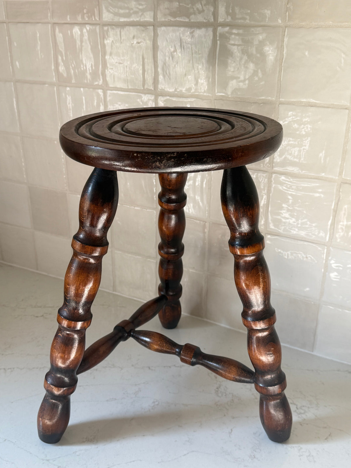 Antique French Bobbin Stool, 16″ H × 10¼″