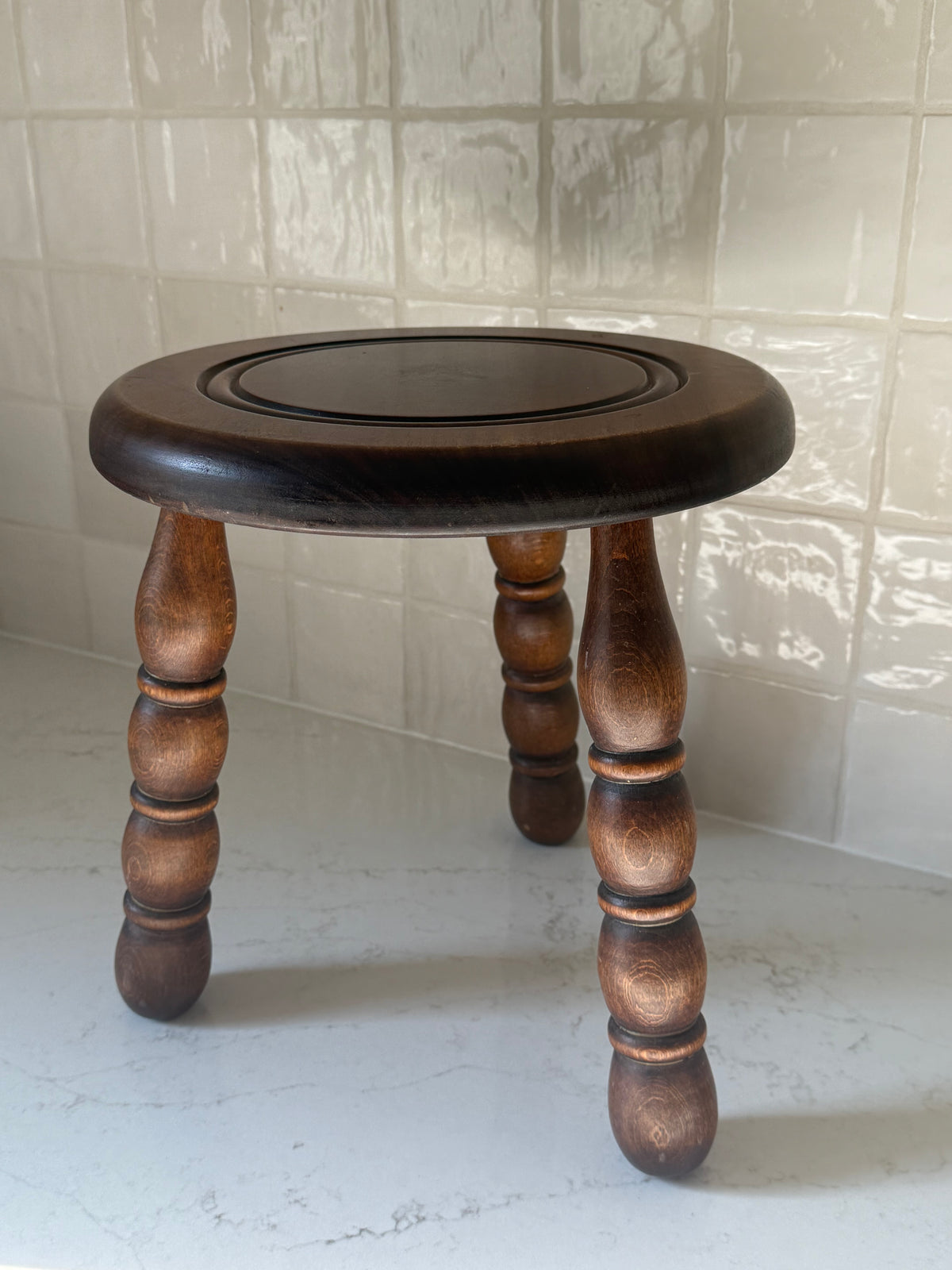 Antique French Bobbin Stool, 12″ H × 11½″