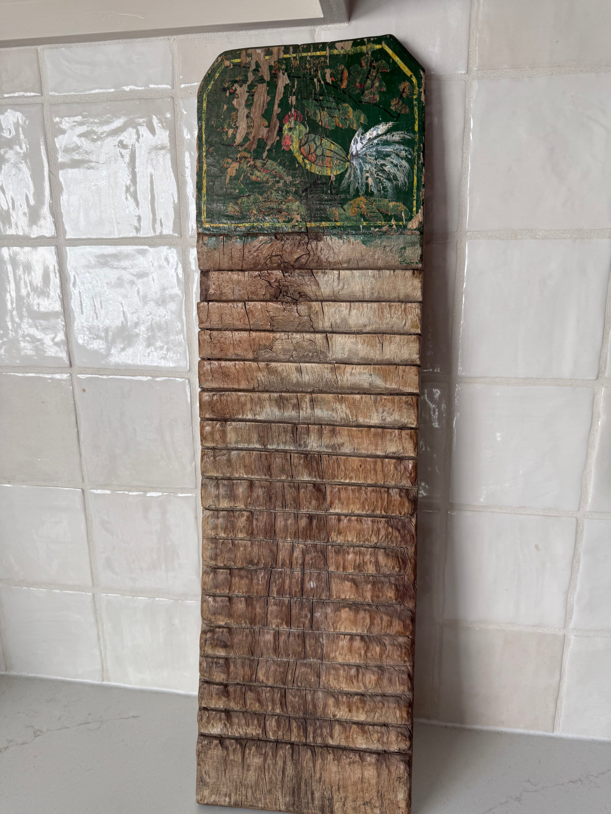 Antique French Washboard with Bird, 21 1/2"H x 6"W