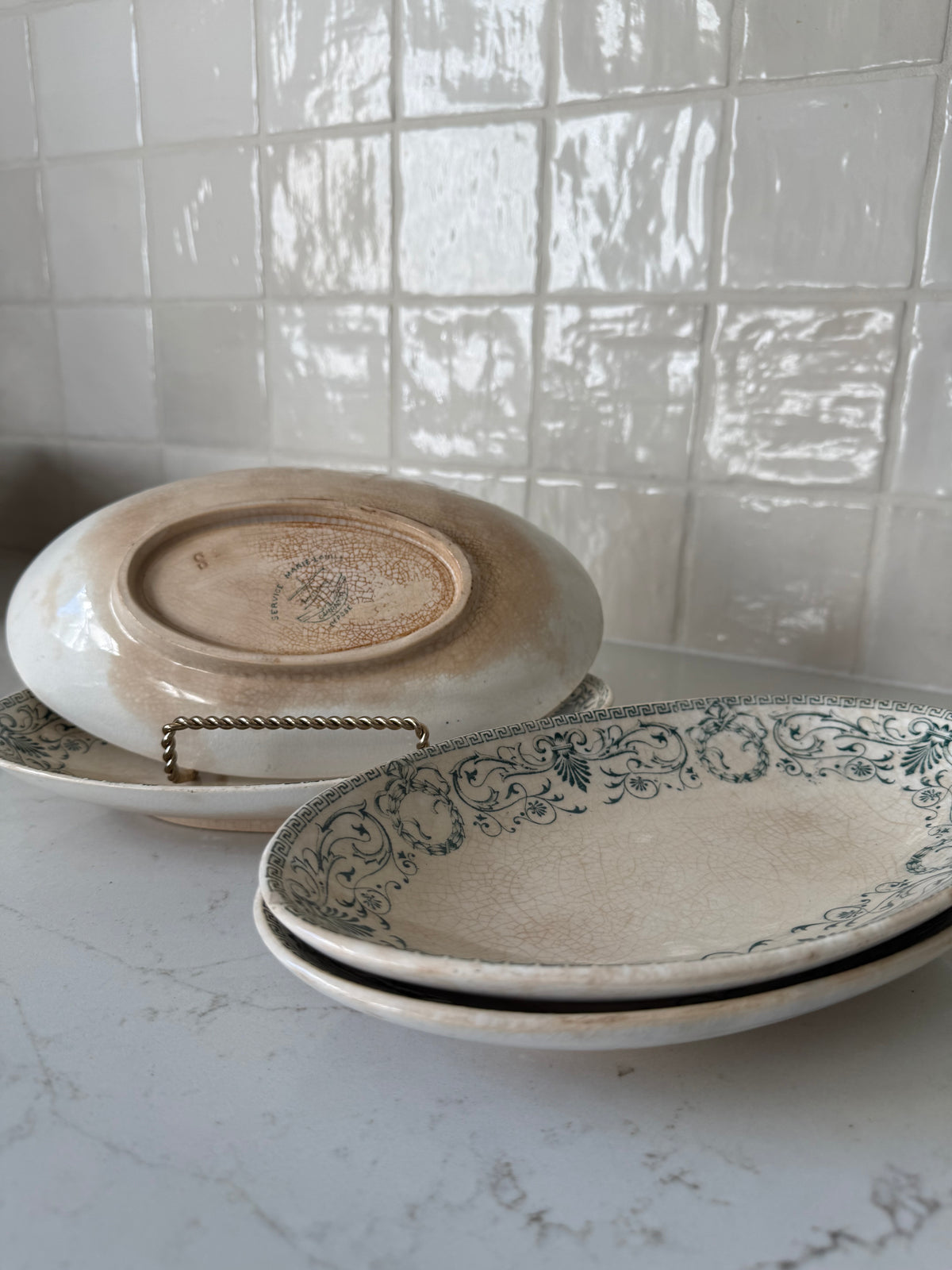 Antique French Creil et Montereau "Bruxelles" Ravier, 9 1/2"L x 5 1/2" W