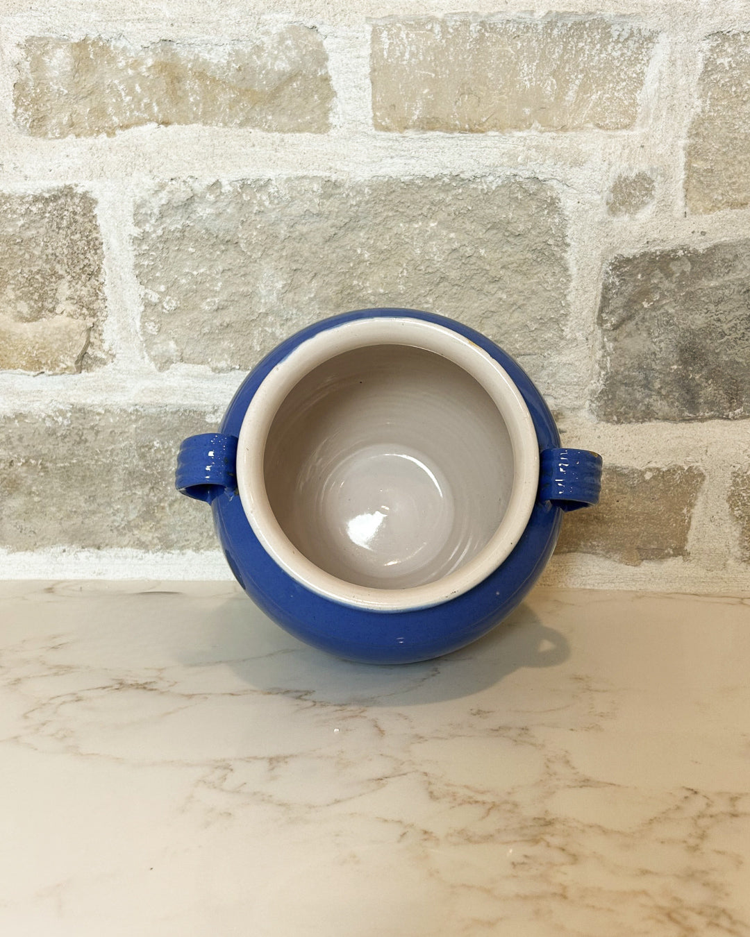Antique French Blue Tolosane Pot, 9"H x 9 1/2"W