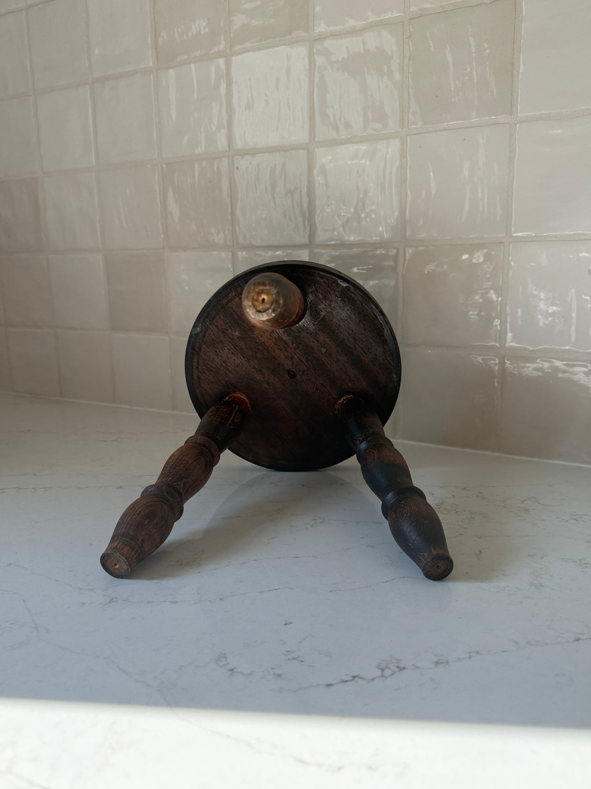Antique French Bobbin Stool, 9″ H × 7½″
