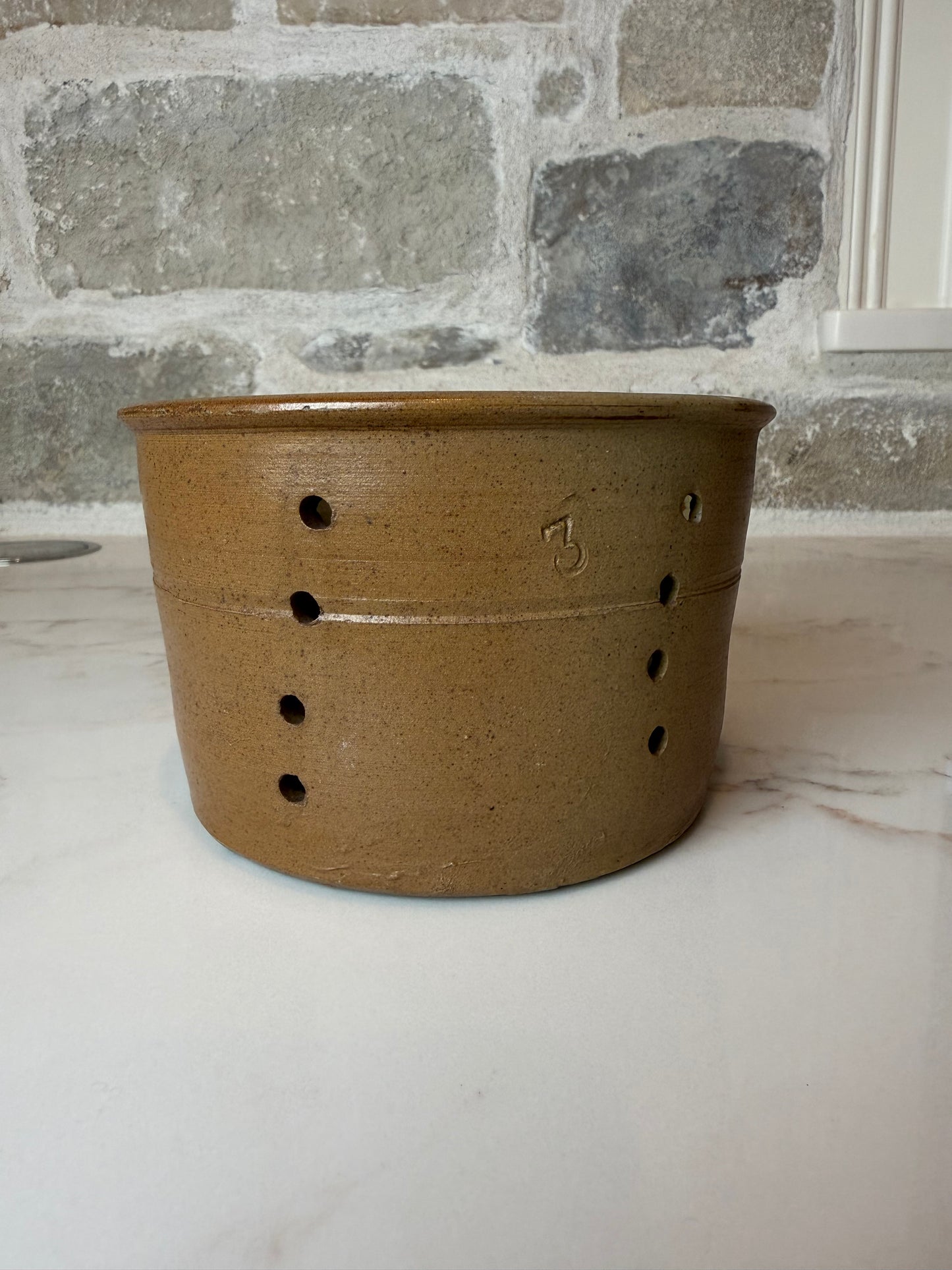 Antique French Caramel Glazed Faisselle, Earthenware Cheese Mold, 3.5"H x 5.75" W | Sourced in Villeneuve