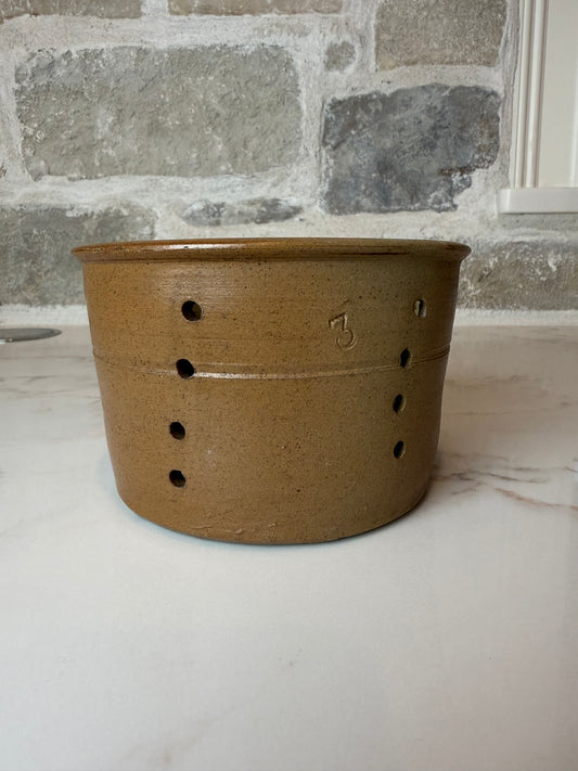 Antique French Caramel Glazed Faisselle, Earthenware Cheese Mold, 3.5"H x 5.75" W | Sourced in Villeneuve