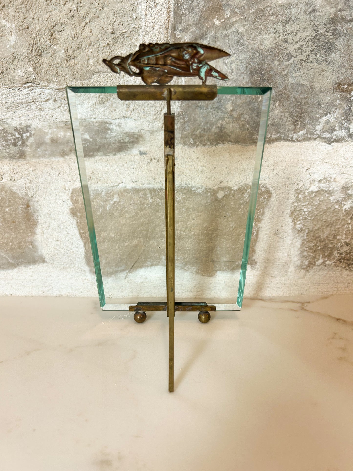 Antique French Brass and Glass Frame, 6 1/4” H x 4 1/4” W