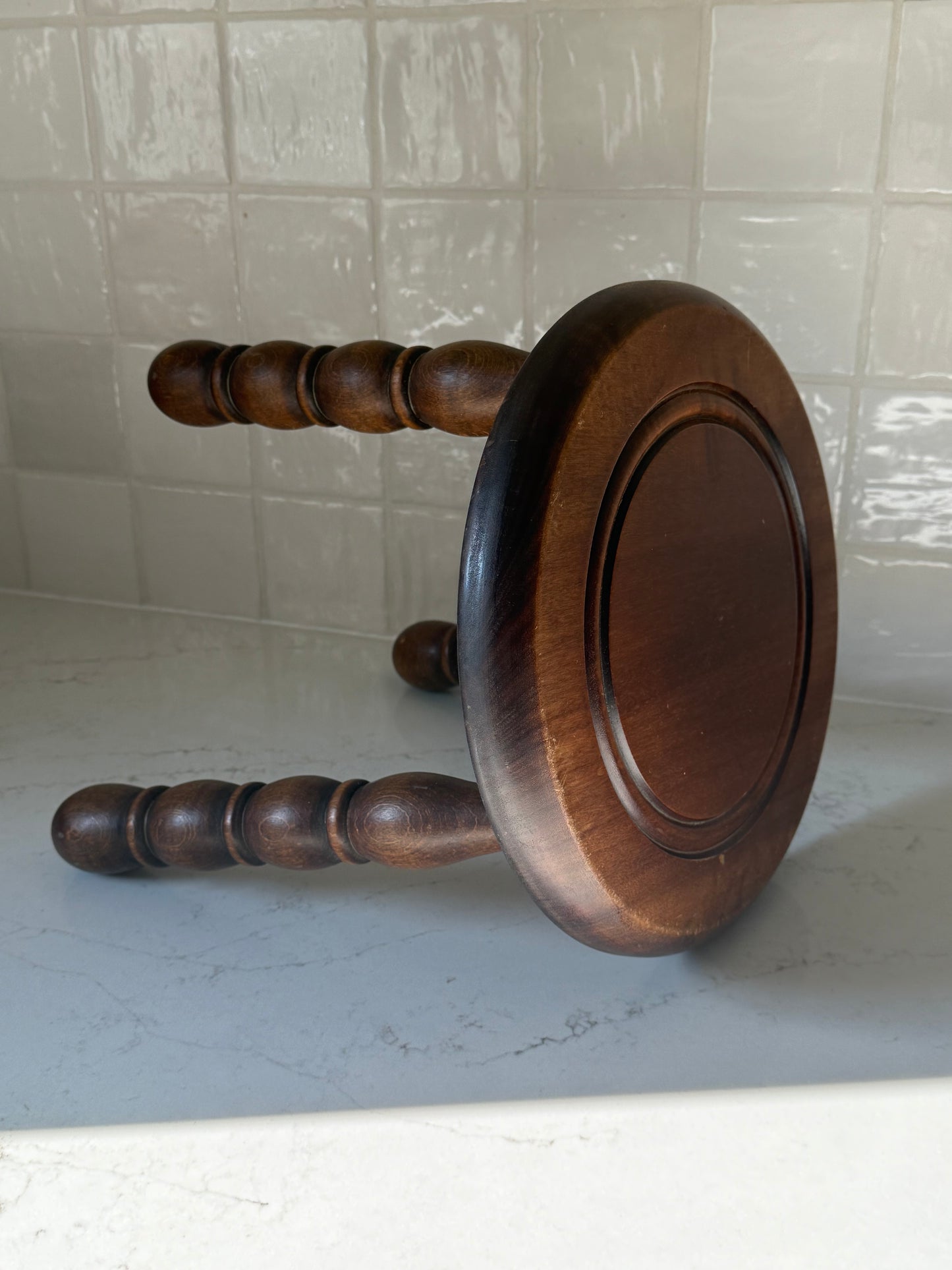 Antique French Bobbin Stool, 12″ H × 11½″