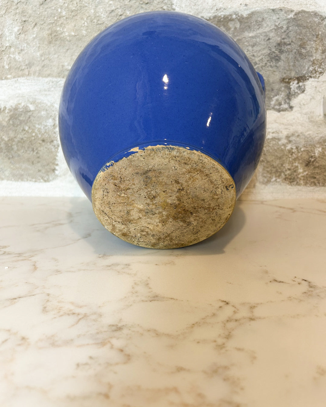 Antique French Blue Tolosane Pot, 9"H x 9 1/2"W