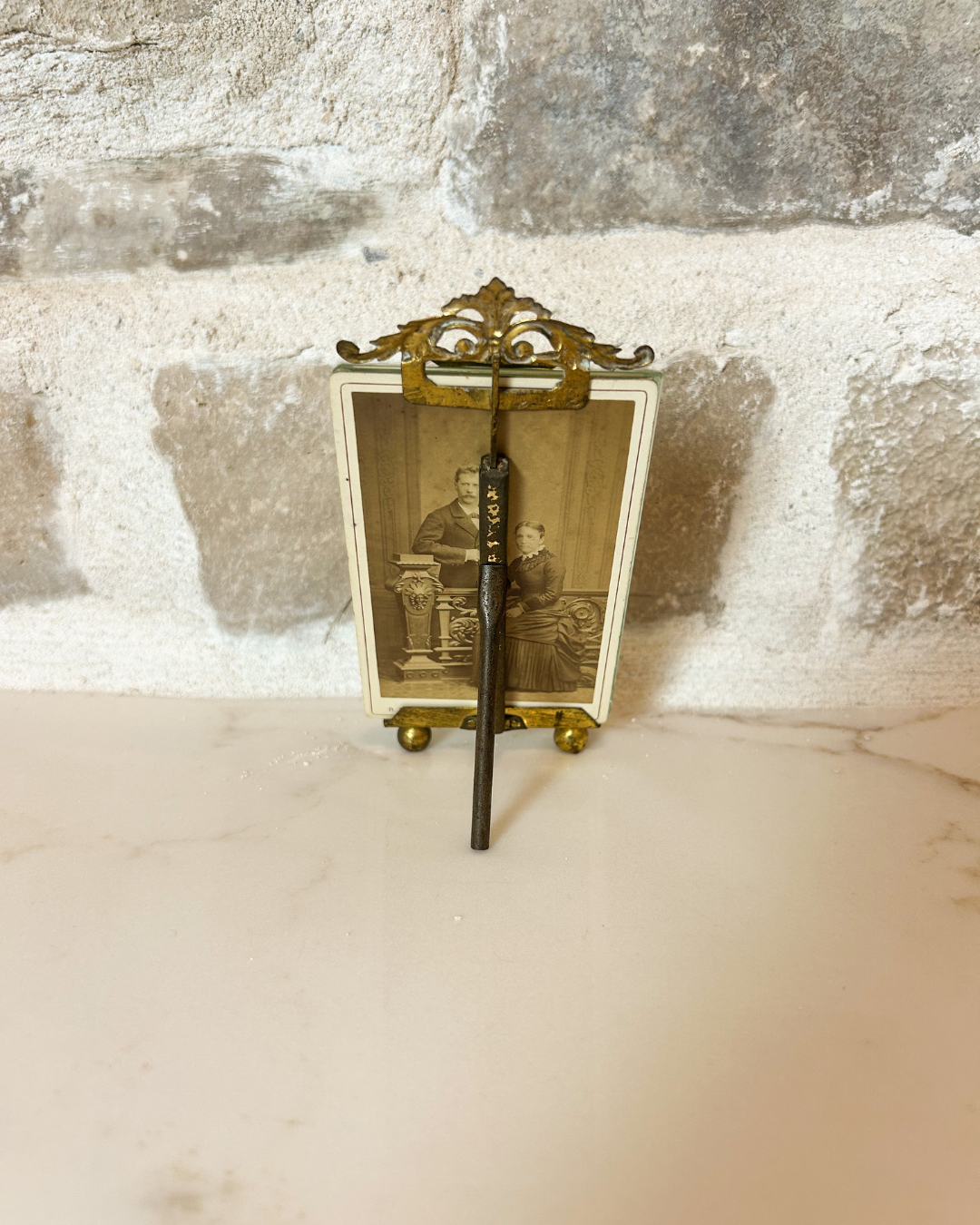 Antique French Brass and Glass Frame, 5 1/4” x 2 1/2”