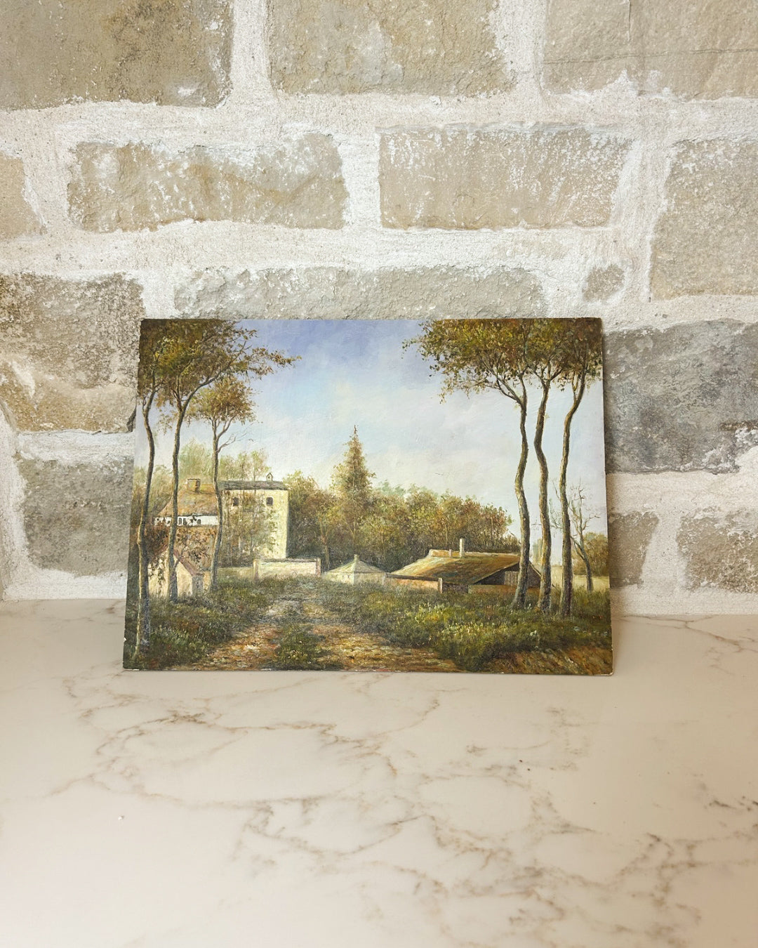 Vintage French Oil Painting on Board  Pastoral Landscape | 12”H x 16”W | Unframed, Unsigned