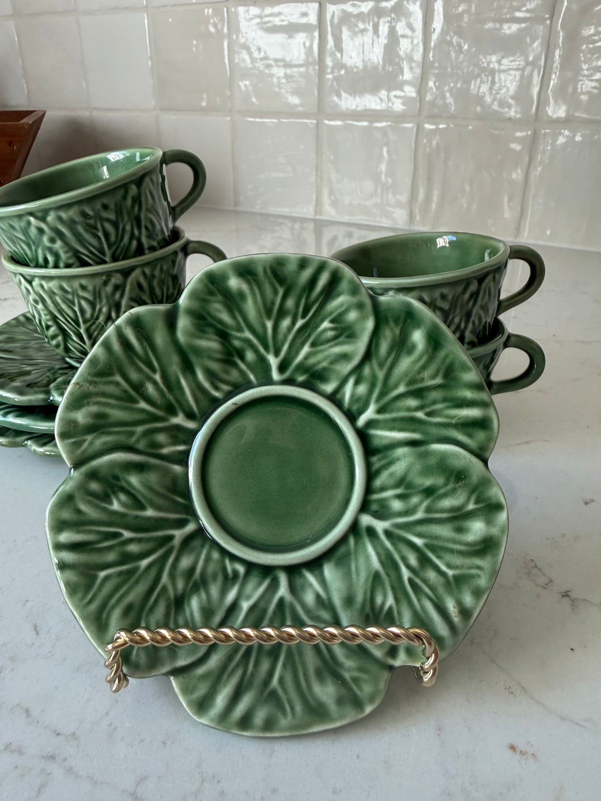 Vintage Bordallo Pinheiro Espresso Cups & Saucers, (Set of 2),  2"H x 2 3/4"d, saucer is 4 1/2