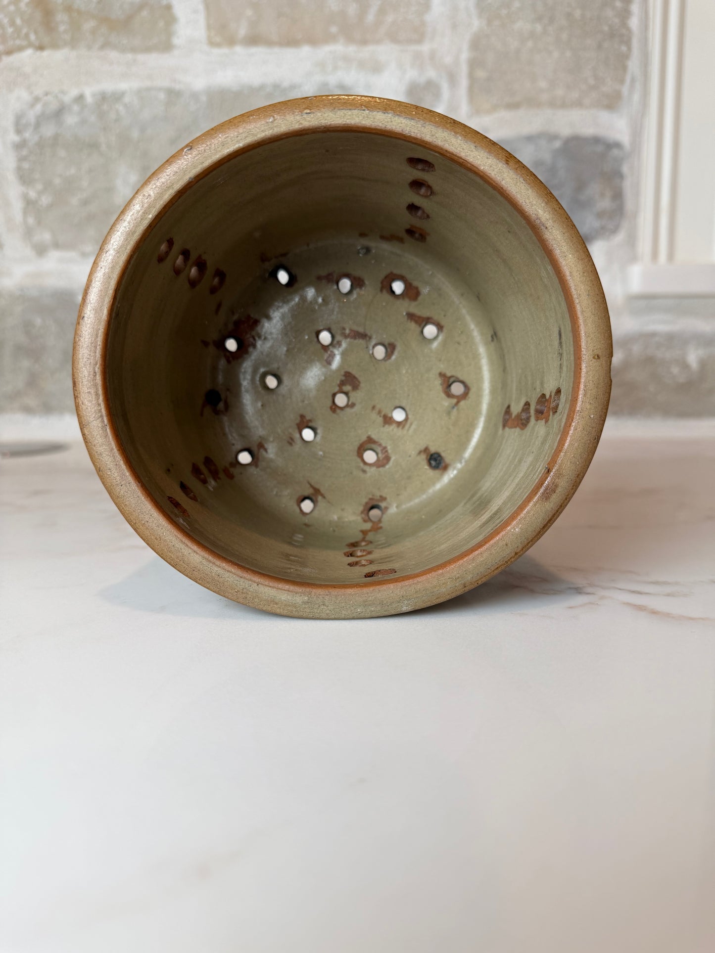 Antique French Caramel Glazed Faisselle, Earthenware Cheese Mold, 3.5"H x 5.75" W | Sourced in Villeneuve