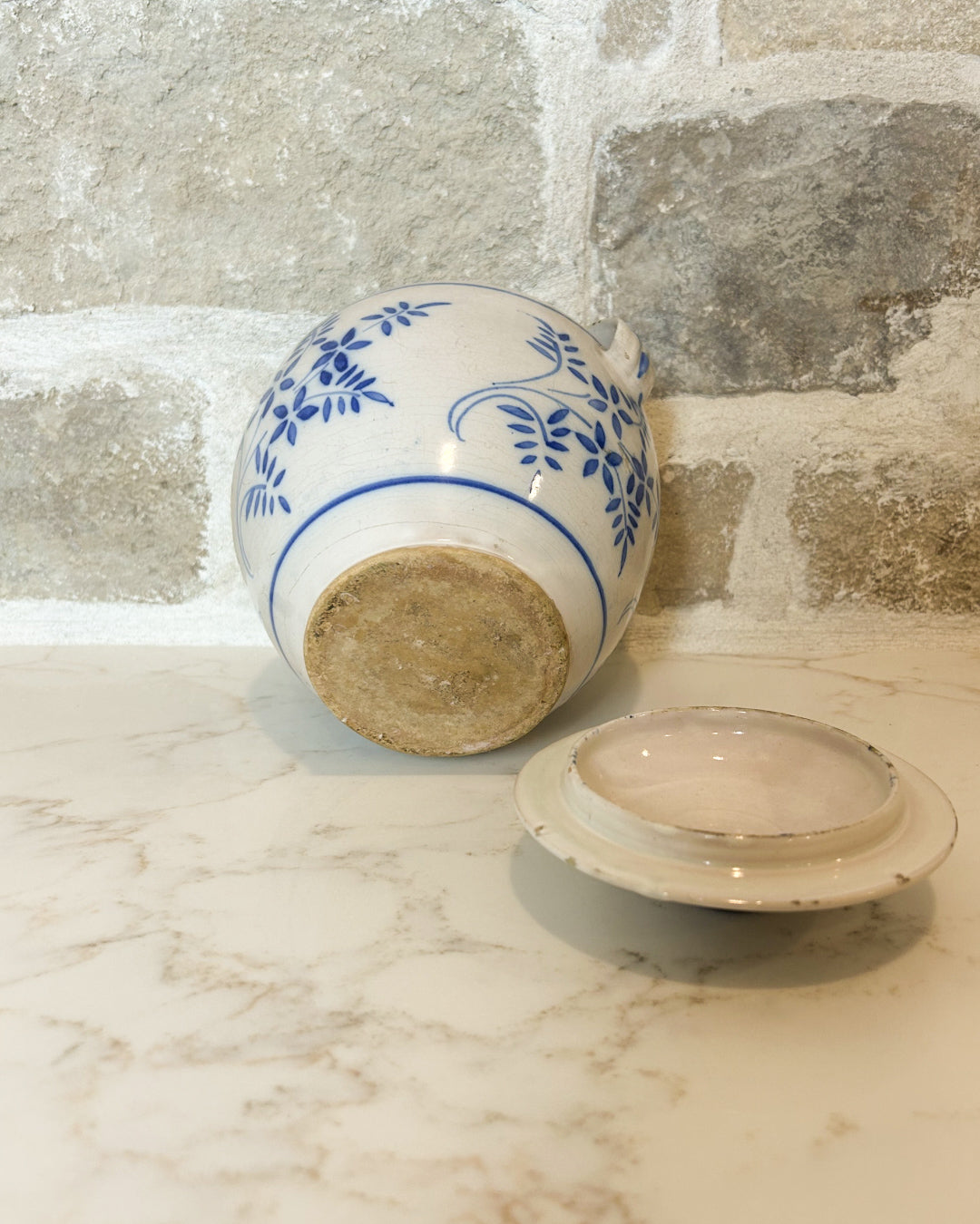 Antique French Blue and White Tolosane Pot w/ Lid
