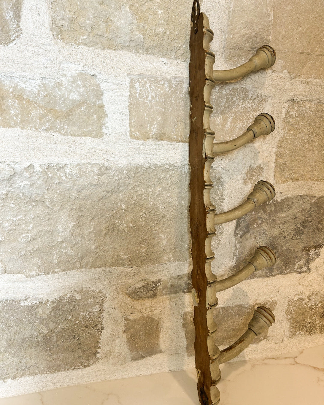 Antique French Vertical Cream Bamboo Peg Rack