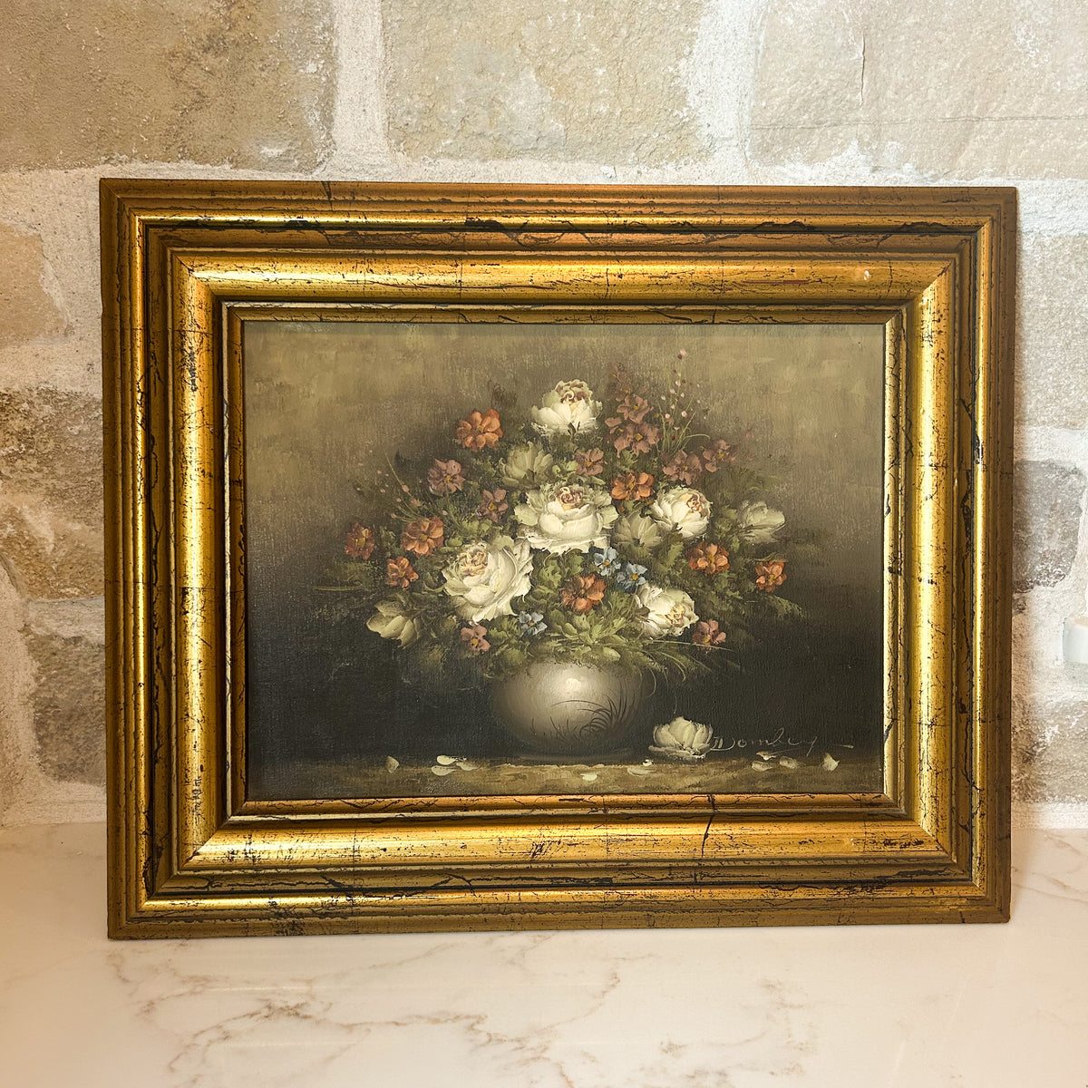 Vintage, Ornately Framed French Oil on Canvas, Signed Floral Still Life
