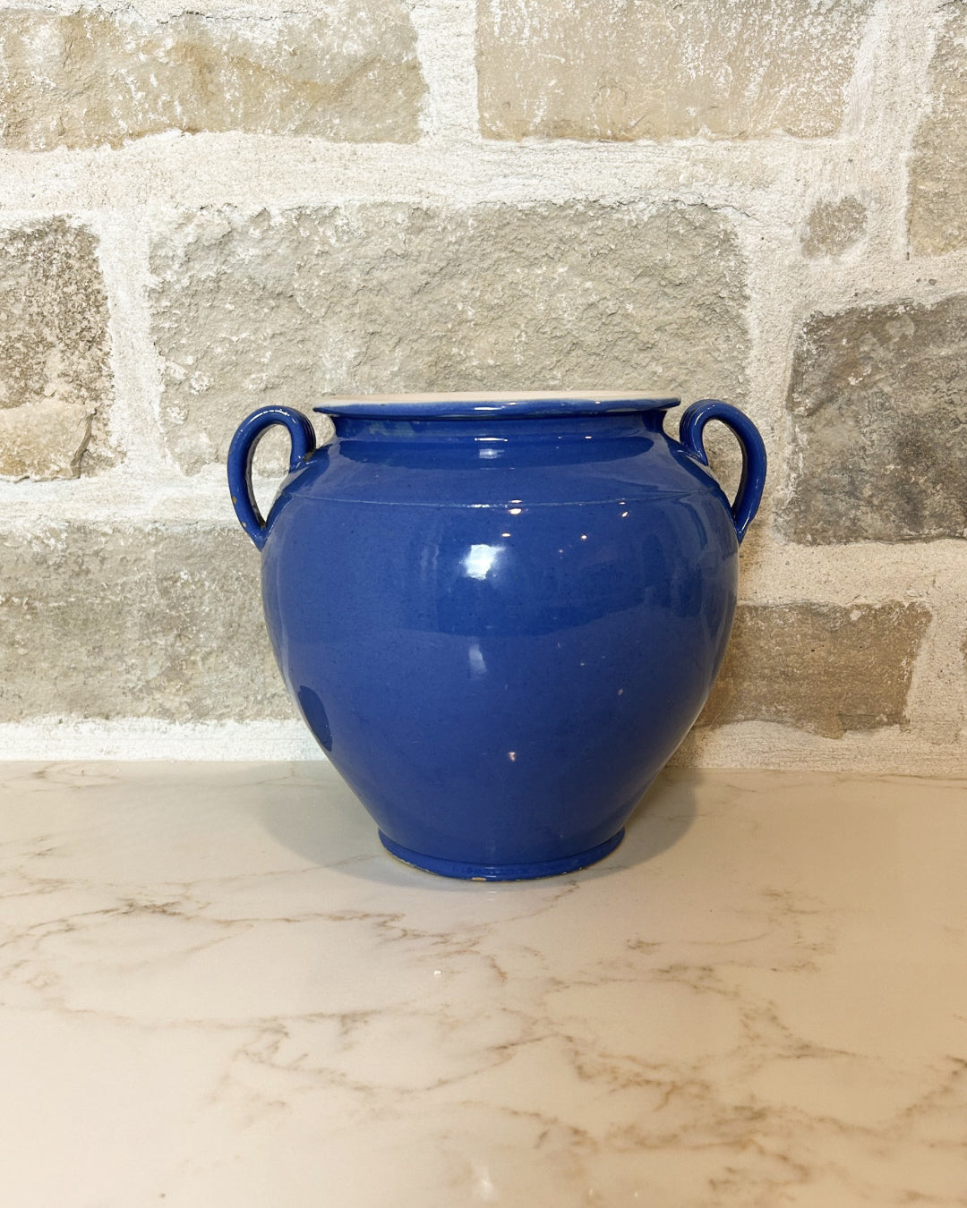 Antique French Blue Tolosane Pot, 9"H x 9 1/2"W