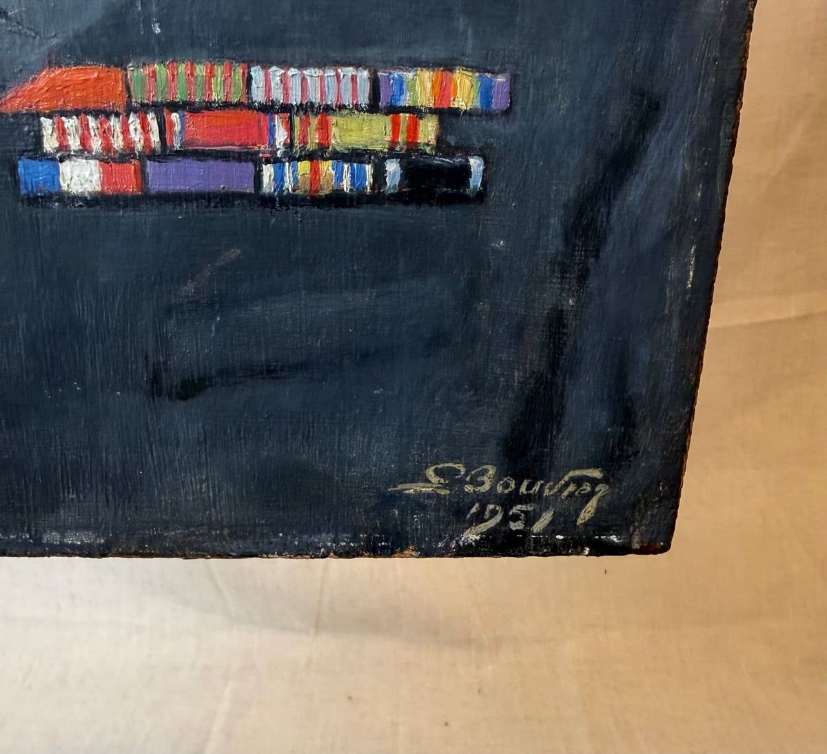 Vintage French Oil on Board, Elderly Blue-Eyed Soldier (1951)